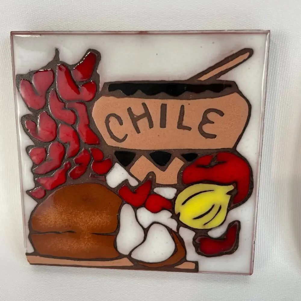 Set of 2 Mag Mor 4x4 Handpainted Vintage Chili Art Tiles Santa Fe NM Made in USA - Picture 8 of 9